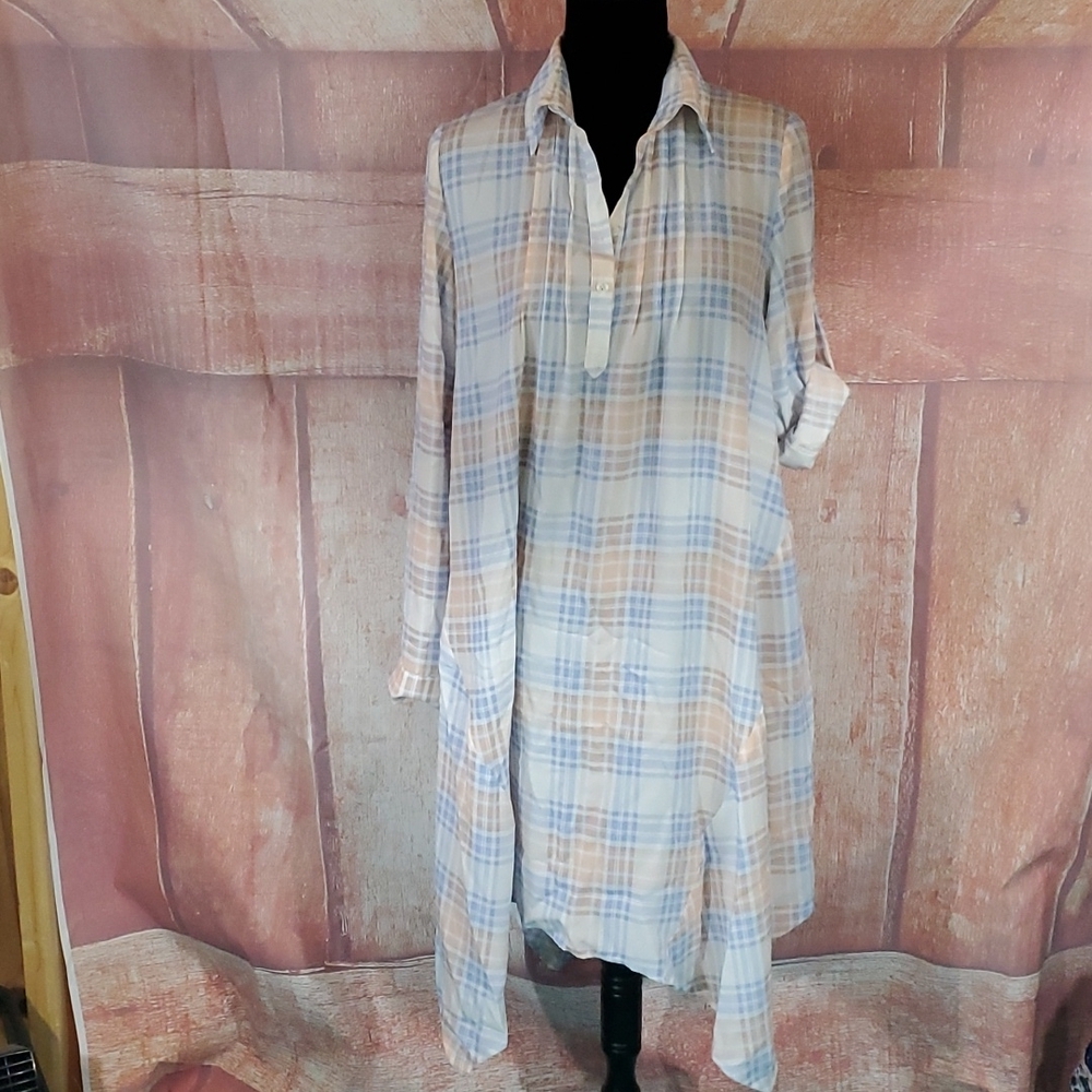 Soieblu Maxi Asymmetrical Plaid Boho Shirt Dress